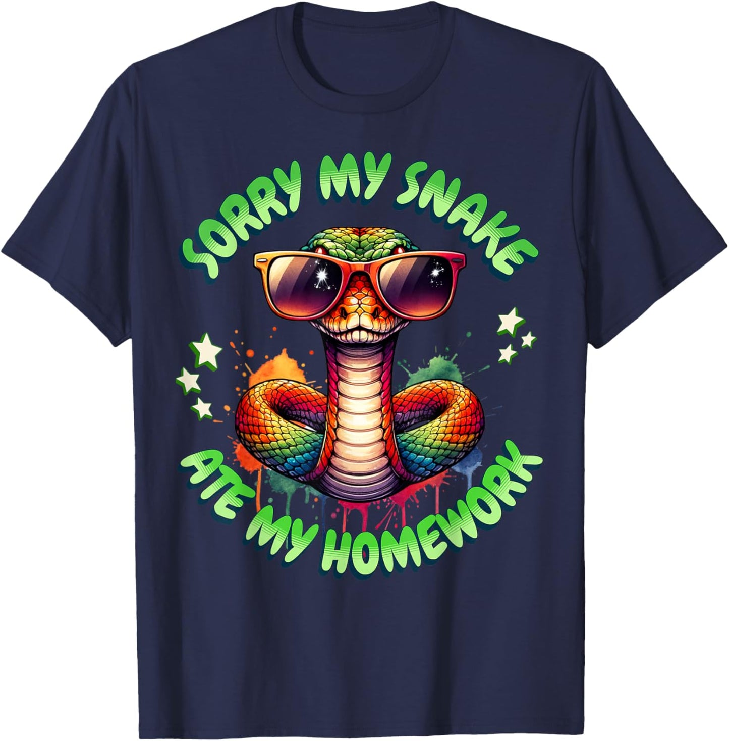 Snake Pun Sorry My Snake Ate My Homework Animal Humor Kids T-Shirt - T-Shirt | Navy