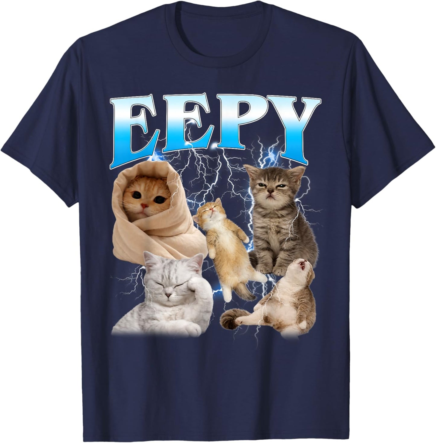 Eepy Cat Funny Silly Sleepy Cat Meme T-Shirt - T-Shirt | Navy