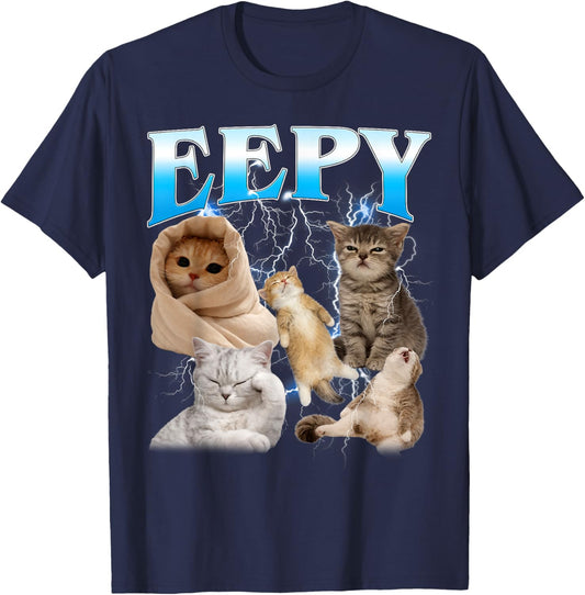 Eepy Cat Funny Silly Sleepy Cat Meme T-Shirt - T-Shirt | Navy