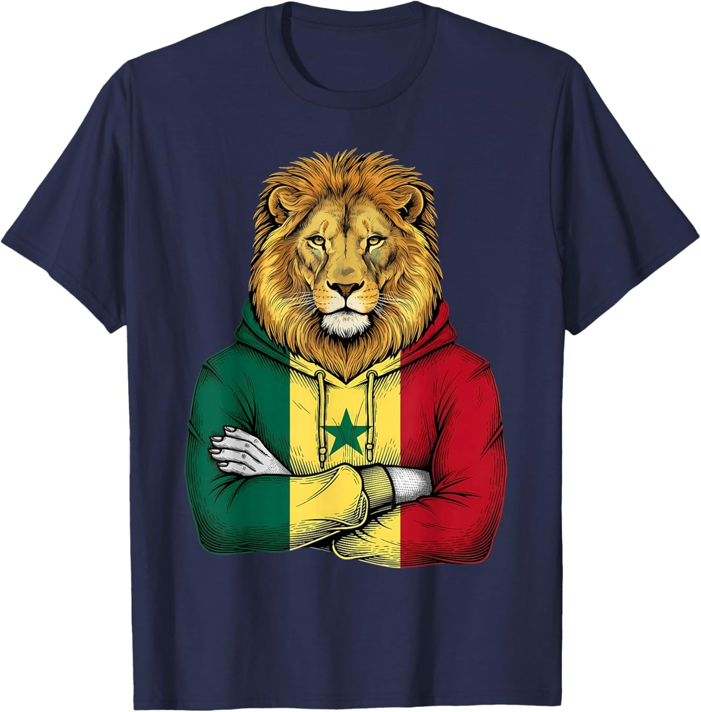 Senegal Flag Lion Senegalese Roots T-Shirt - T-Shirt | Navy
