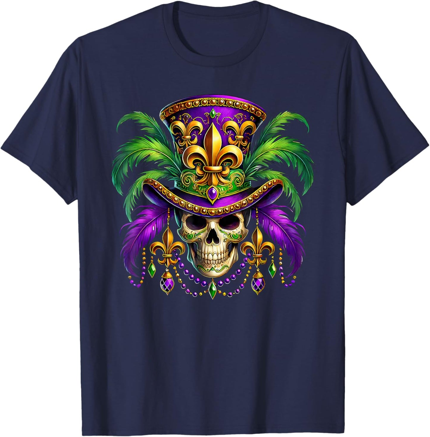 Mardi Gras Skull Top Hat New Orleans Witch Doctor Voodoo T-Shirt - T-Shirt | Navy
