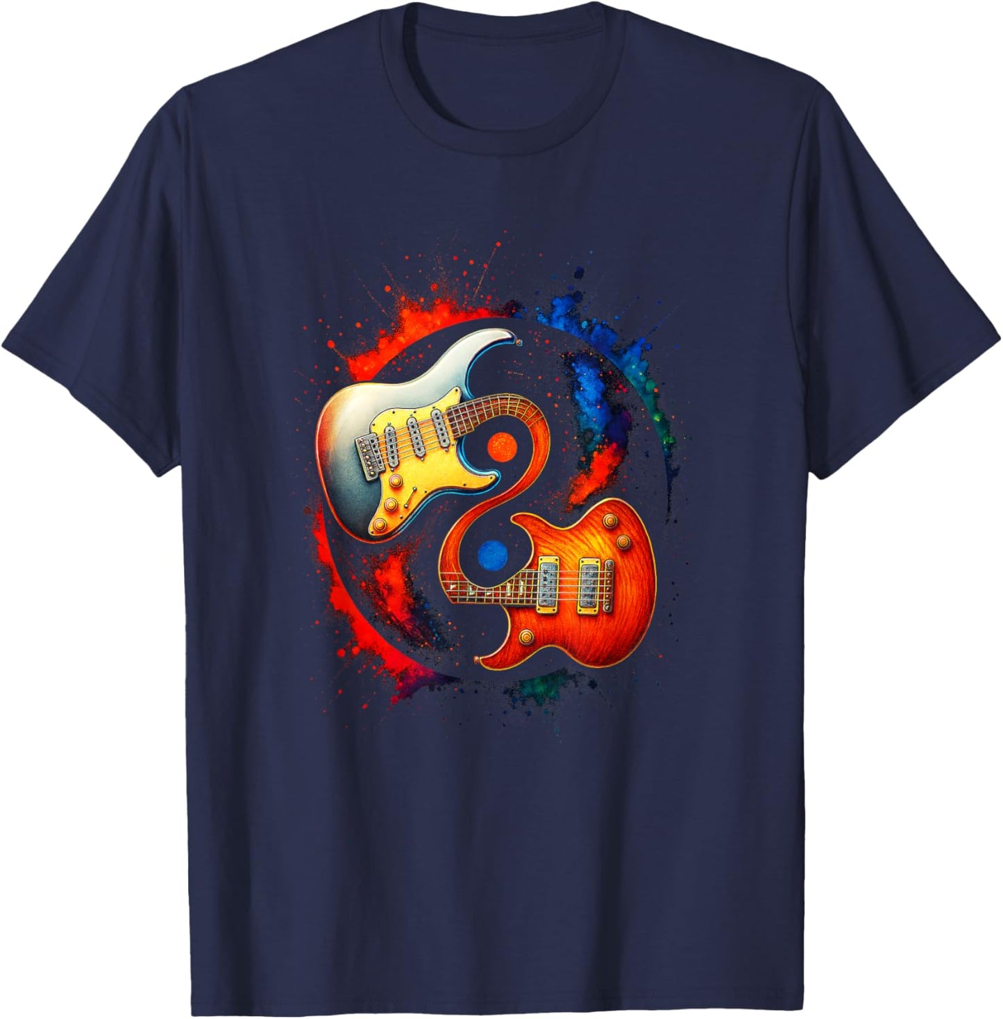 Yin Yang Guitar - Music Lovers Spiritual Art T-Shirt - T-Shirt | Navy