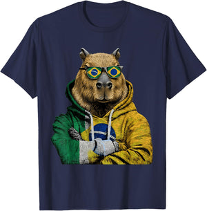 Brasil Flag Capybara Brazilian Pride Brasilian Roots Brazil T-Shirt - T-Shirt | Navy