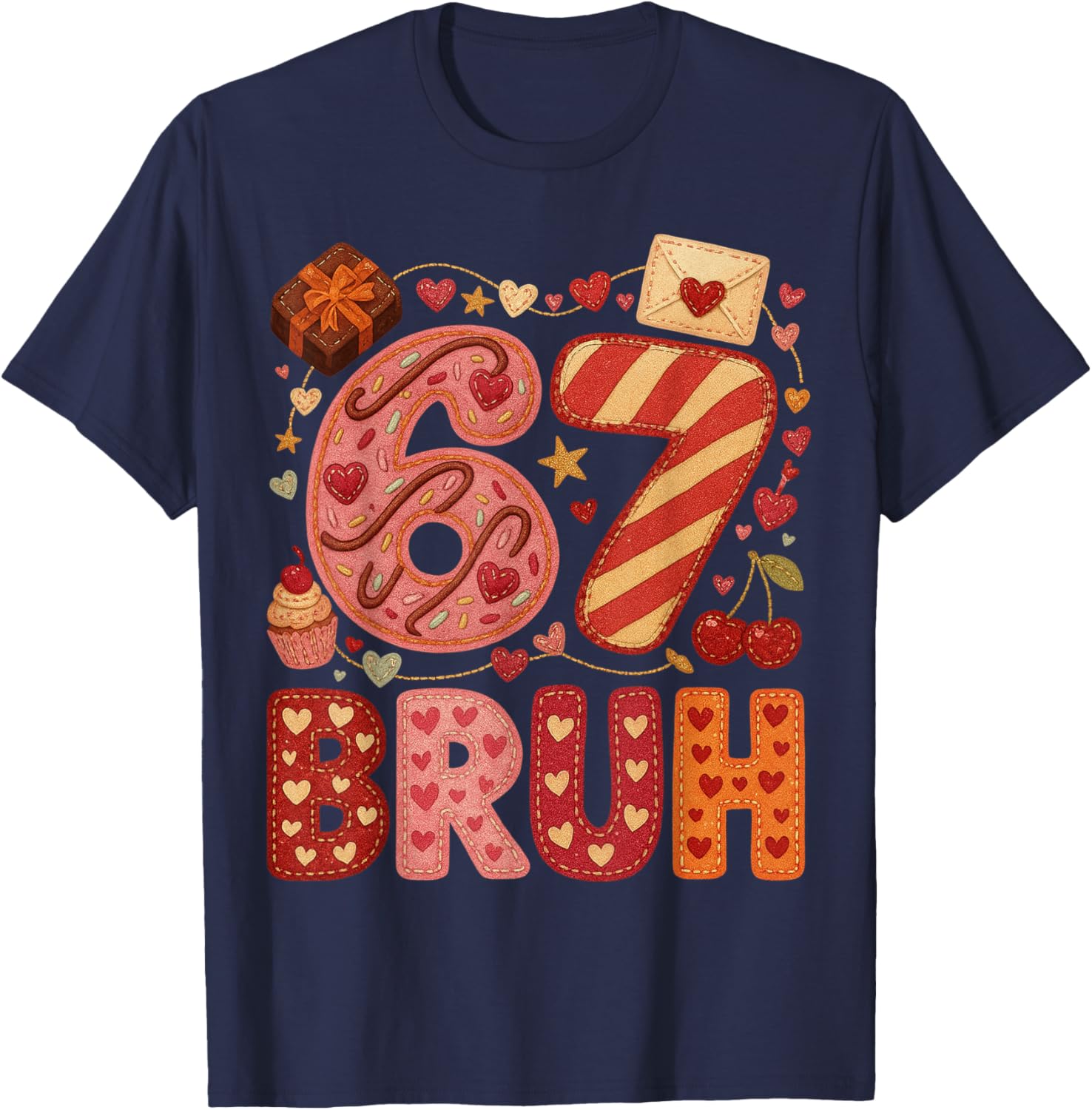 Six Seven Bruh Valentine Heart 67 Cute Kids Meme Boys Girls T-Shirt - T-Shirt | Navy