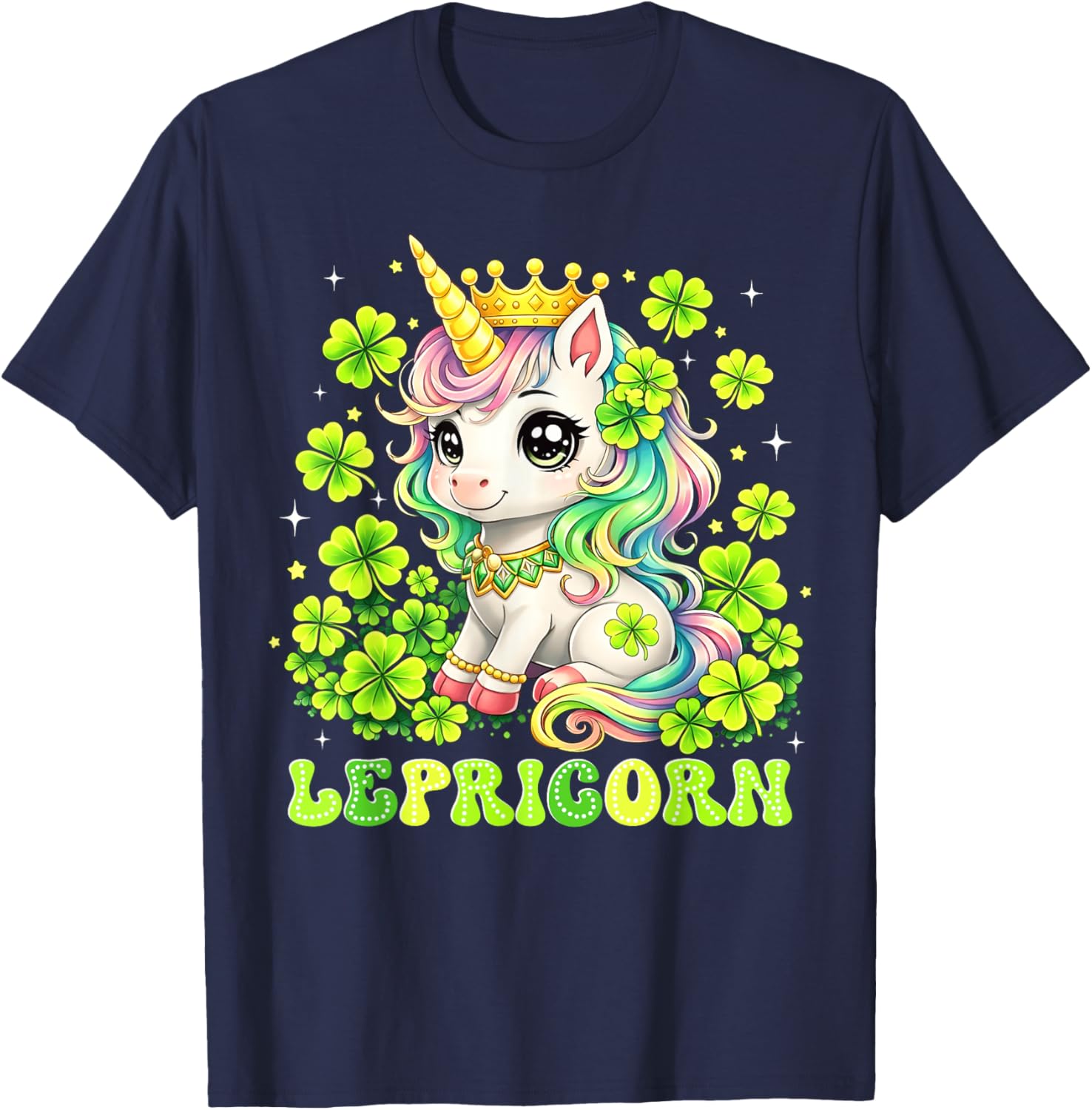 St Patricks Day Cute Unicorn Shamrock Lepricorn Girls Kids T-Shirt - T-Shirt | Navy