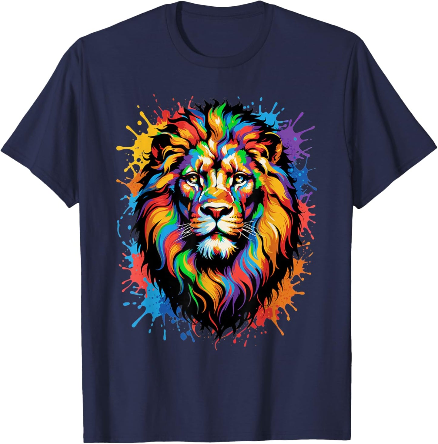 Colorful Lion Face Paint Splash Art T-Shirt - T-Shirt | Navy