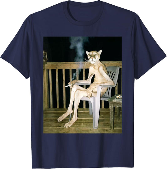 Funny Smoking Panther Cigarette Cougar Meme T-Shirt - T-Shirt | Navy
