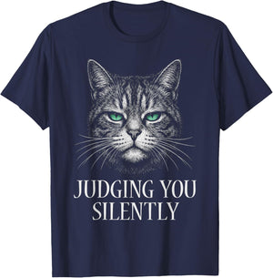 Funny Cat for Cat Lover Mom Dad Cat Judging You Silently T-Shirt - T-Shirt | Navy