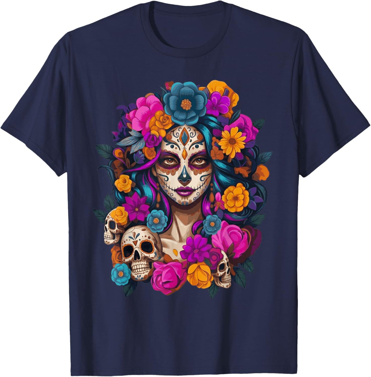 De Los Muertos La Catrina Day of The Dead Sugar Skull Women T-Shirt - T-Shirt | Navy