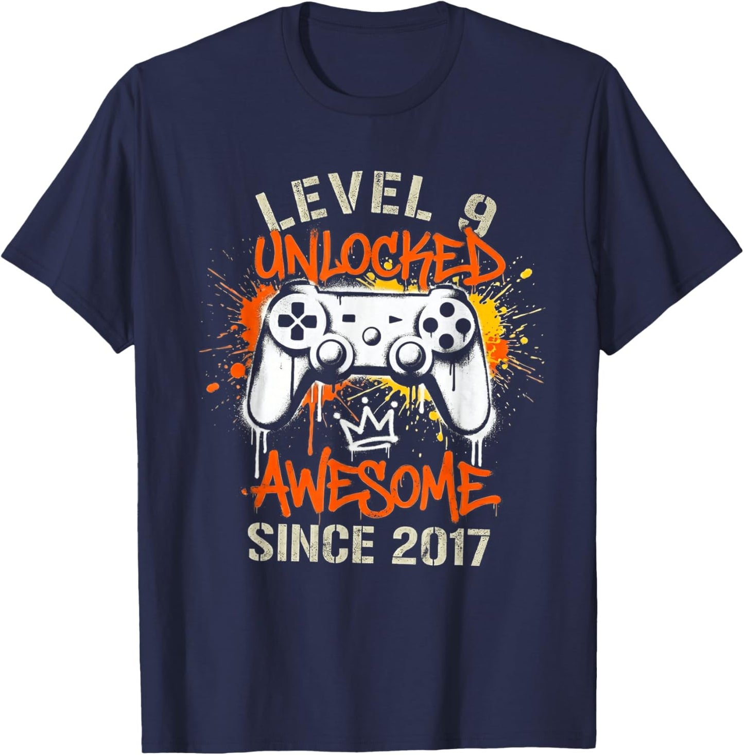 9 Year Old Boy Level 9 Unlocked Awesome 2017 Birthday T-Shirt - T-Shirt | Navy