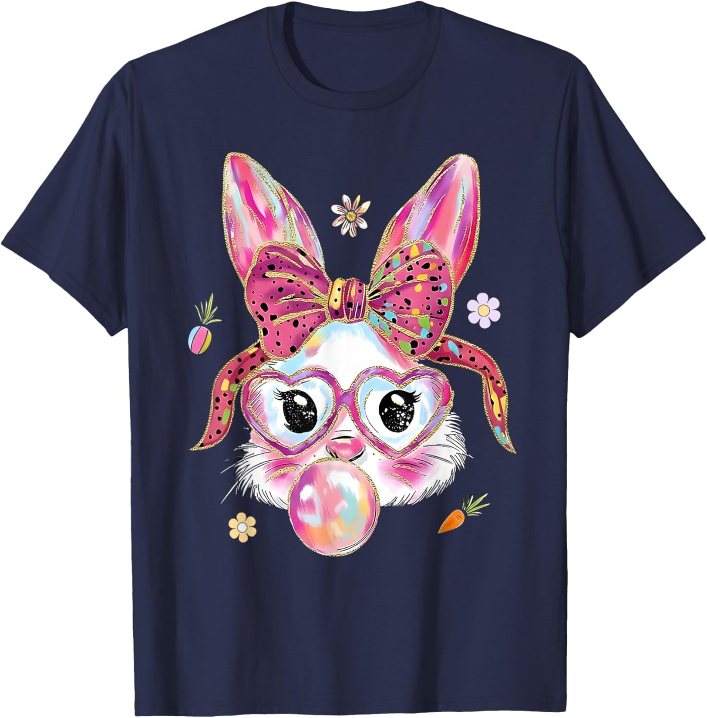 Cute Bunny Rabbit Face Happy Easter Day Women Girls Kids T-Shirt - T-Shirt | Navy