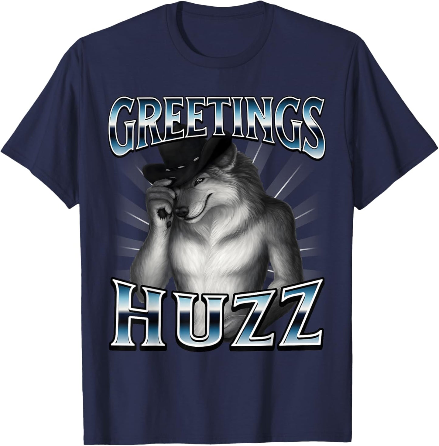 Greetings Huzz Cringe Alpha Wolf Gen Z Ironic Werewolf Meme T-Shirt - T-Shirt | Navy