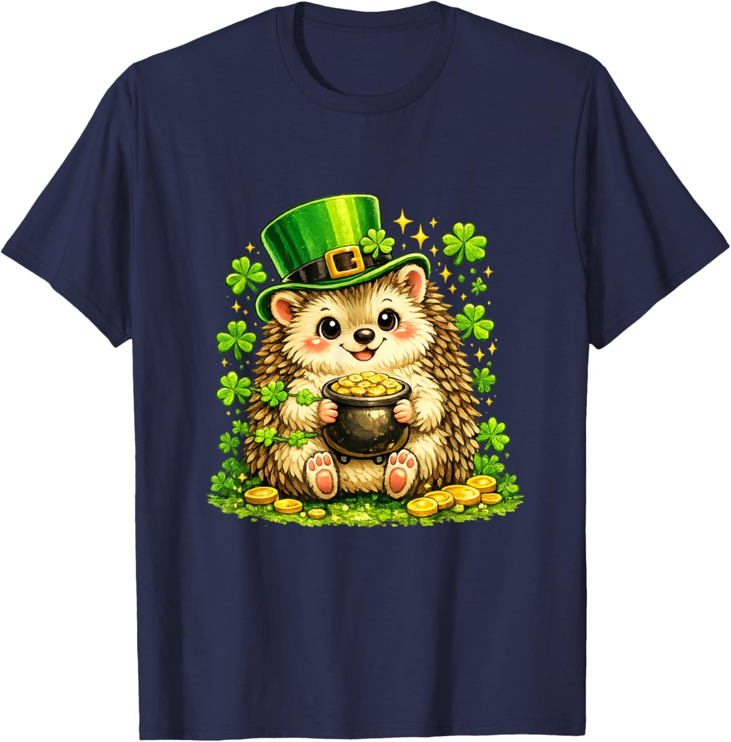 Cute Lucky Hedgehog Leprechaun St Patrick’s Day Funny T-Shirt - T-Shirt | Navy