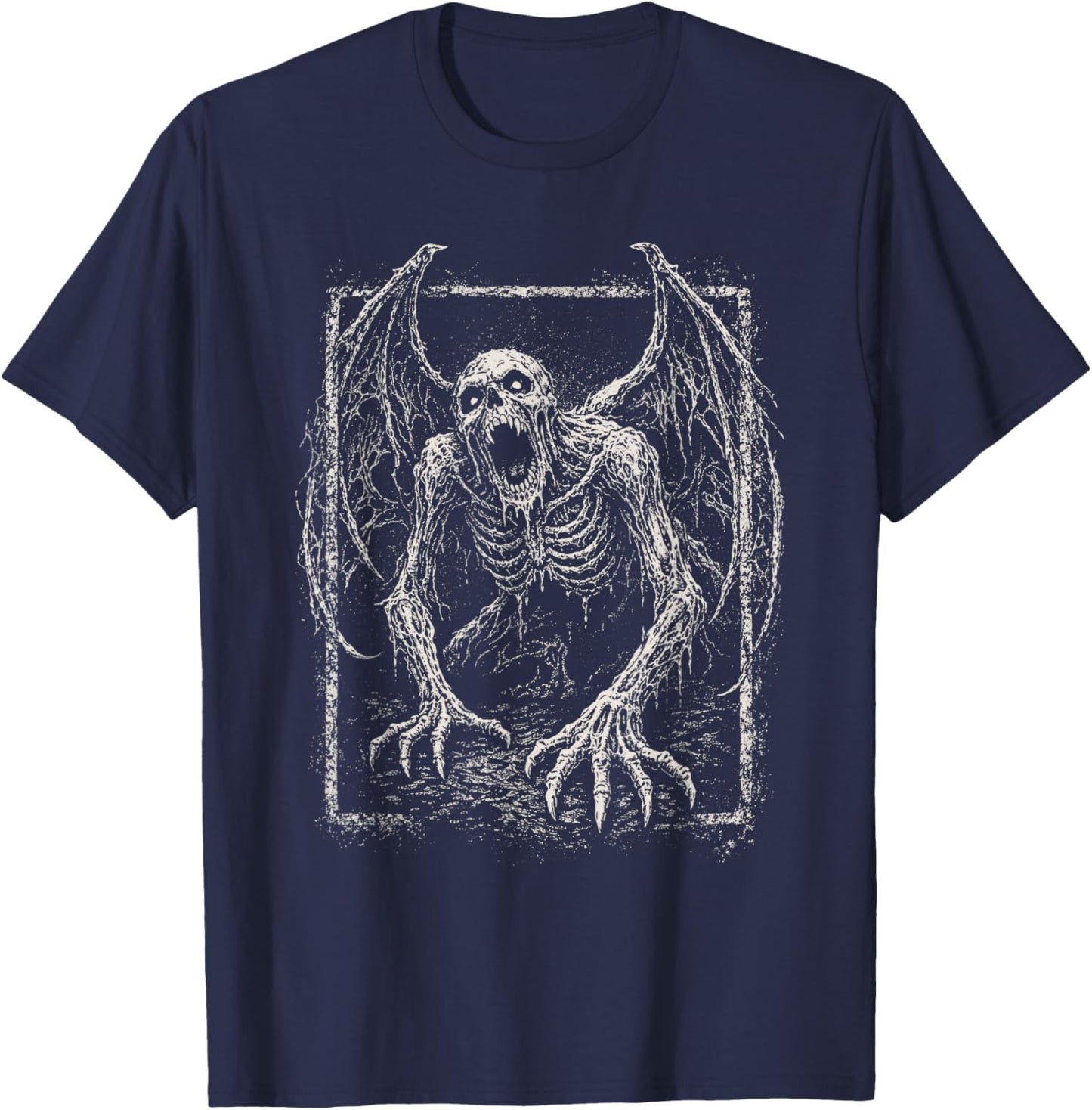 Demon Zombie Skeleton Horror Grave Goth Alt Alternative Art T-Shirt - T-Shirt | Navy