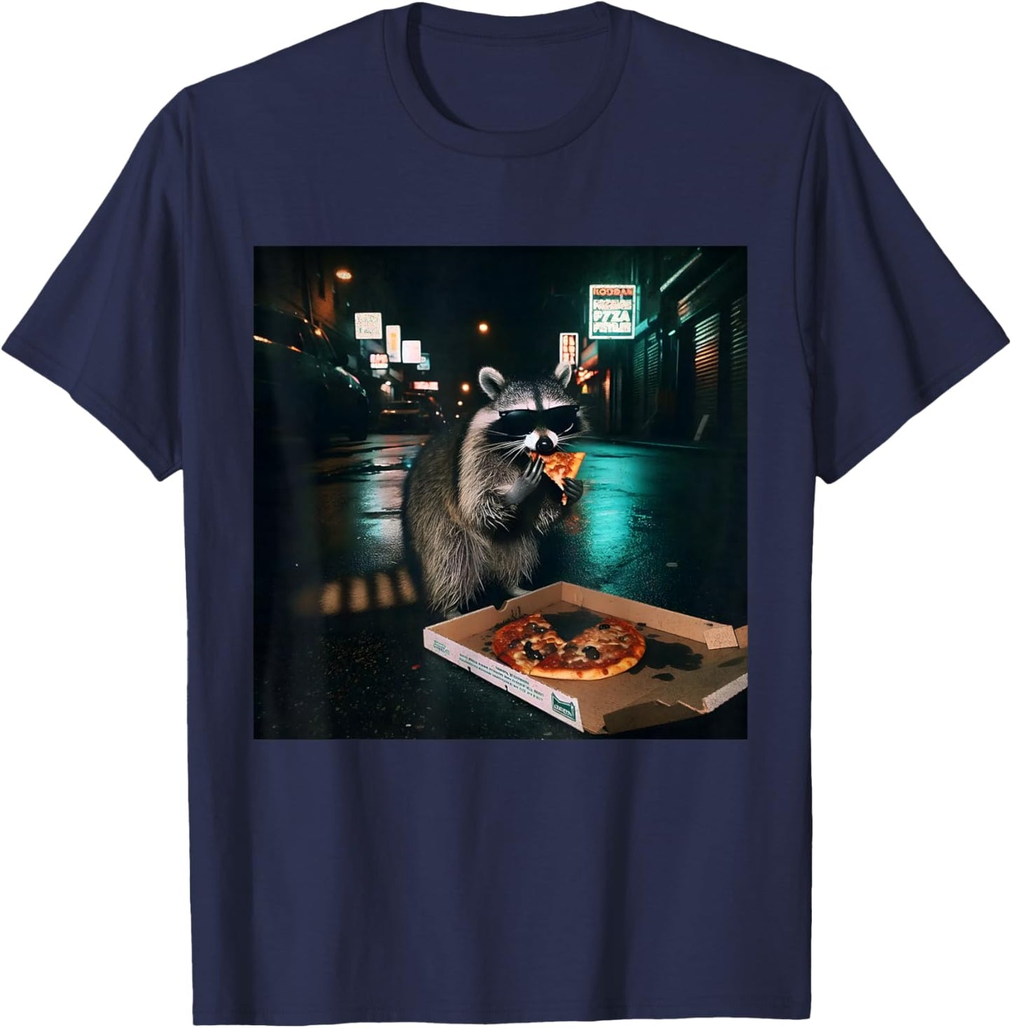 Pizza Raccoon Funny Night Food Quote T-Shirt - T-Shirt | Navy