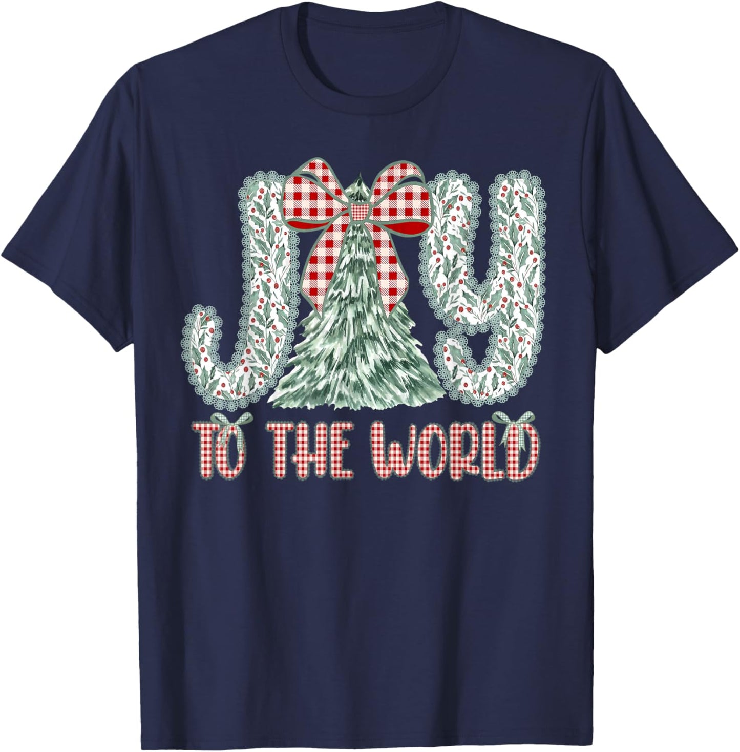 Joy to The World Jesus Christian Christmas Xmas Tree Holiday T-Shirt - T-Shirt | Navy