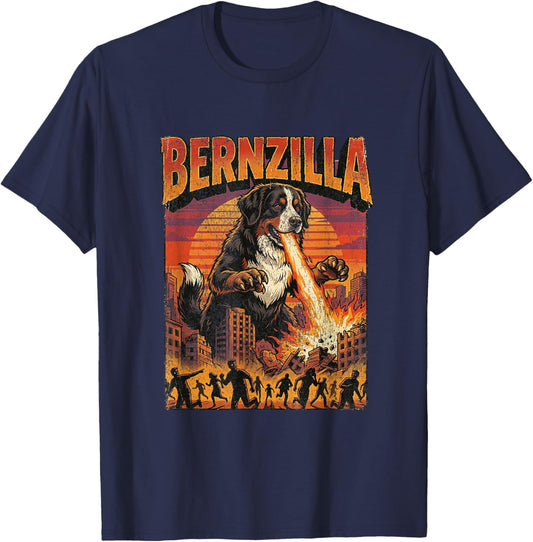 Bernzilla Giant Bernese Mountain Dog Dog Monster Movie T-Shirt - T-Shirt | Navy