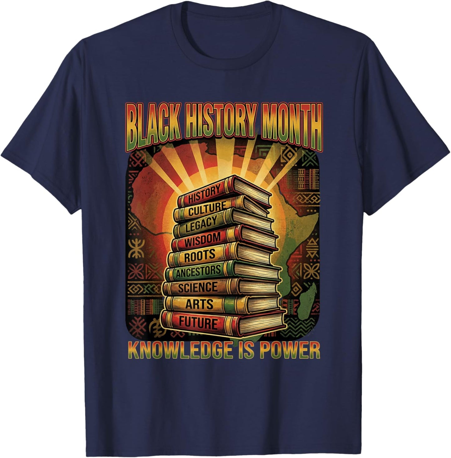 Black History Month Vintage Style Knowledge is Power T-Shirt - T-Shirt | Navy