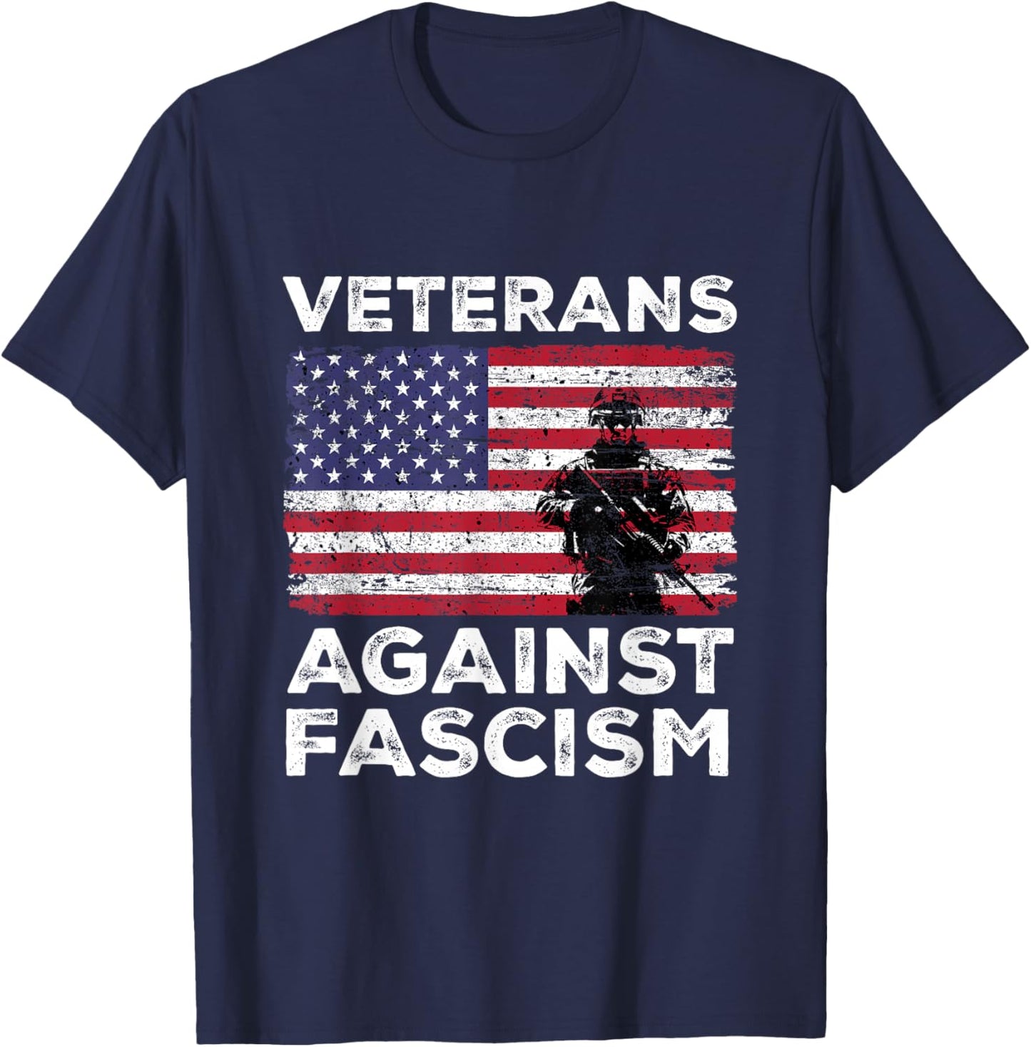 Veterans Against Fascism Vintage US Army Patriotic Soldier T-Shirt - T-Shirt | Navy