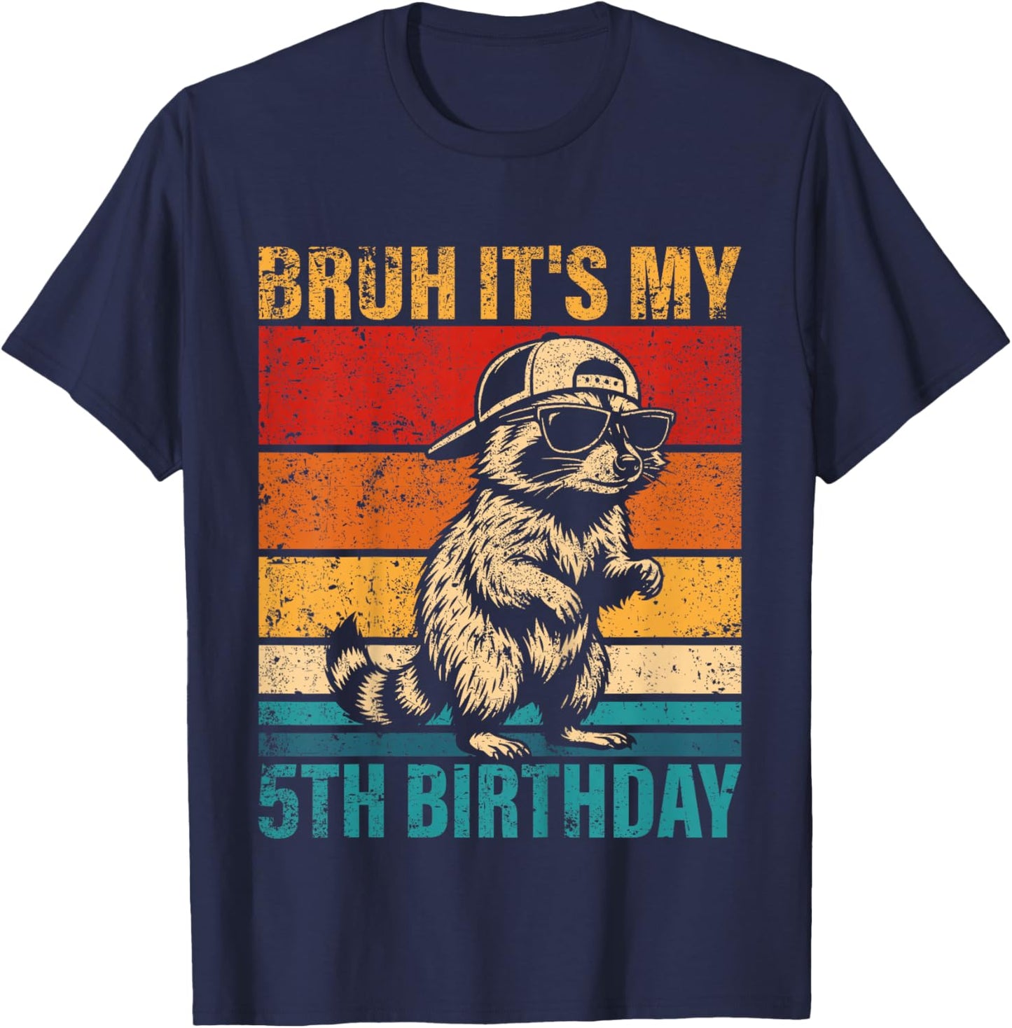 5 Year Old Birthday Raccoon Bruh It's My 5th Birthday T-Shirt - T-Shirt | Navy