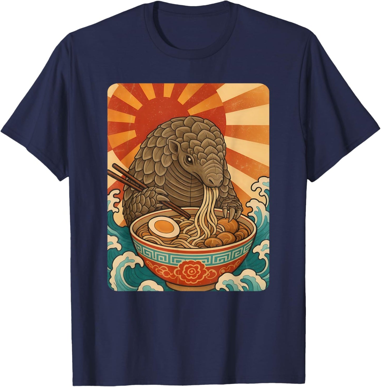 Kawaii Cute Pangolin Eating Ramen Noodles Japanese Art Anime T-Shirt - T-Shirt | Navy