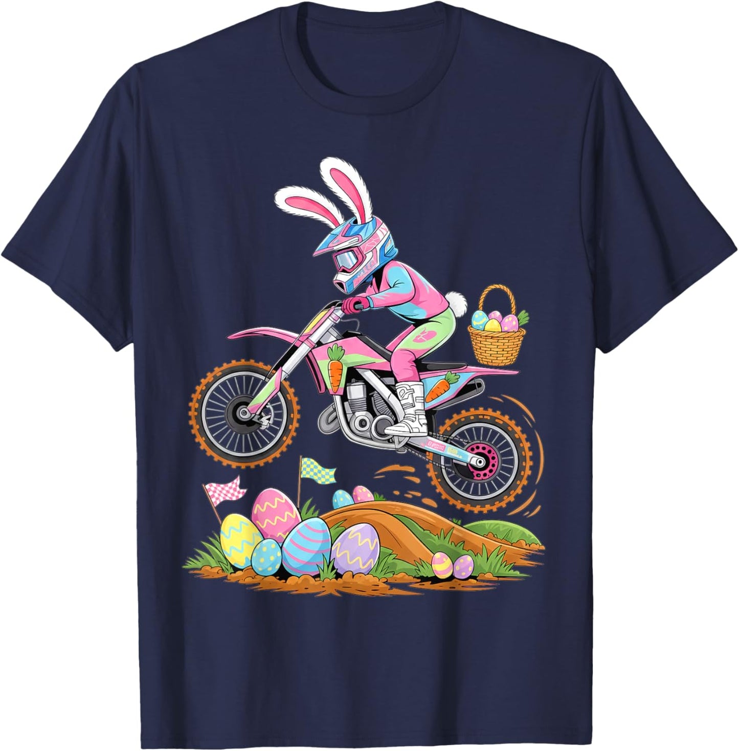 Motocross Bunny Dirt Bike Easter Motorcycle Men Boys T-Shirt - T-Shirt | Navy