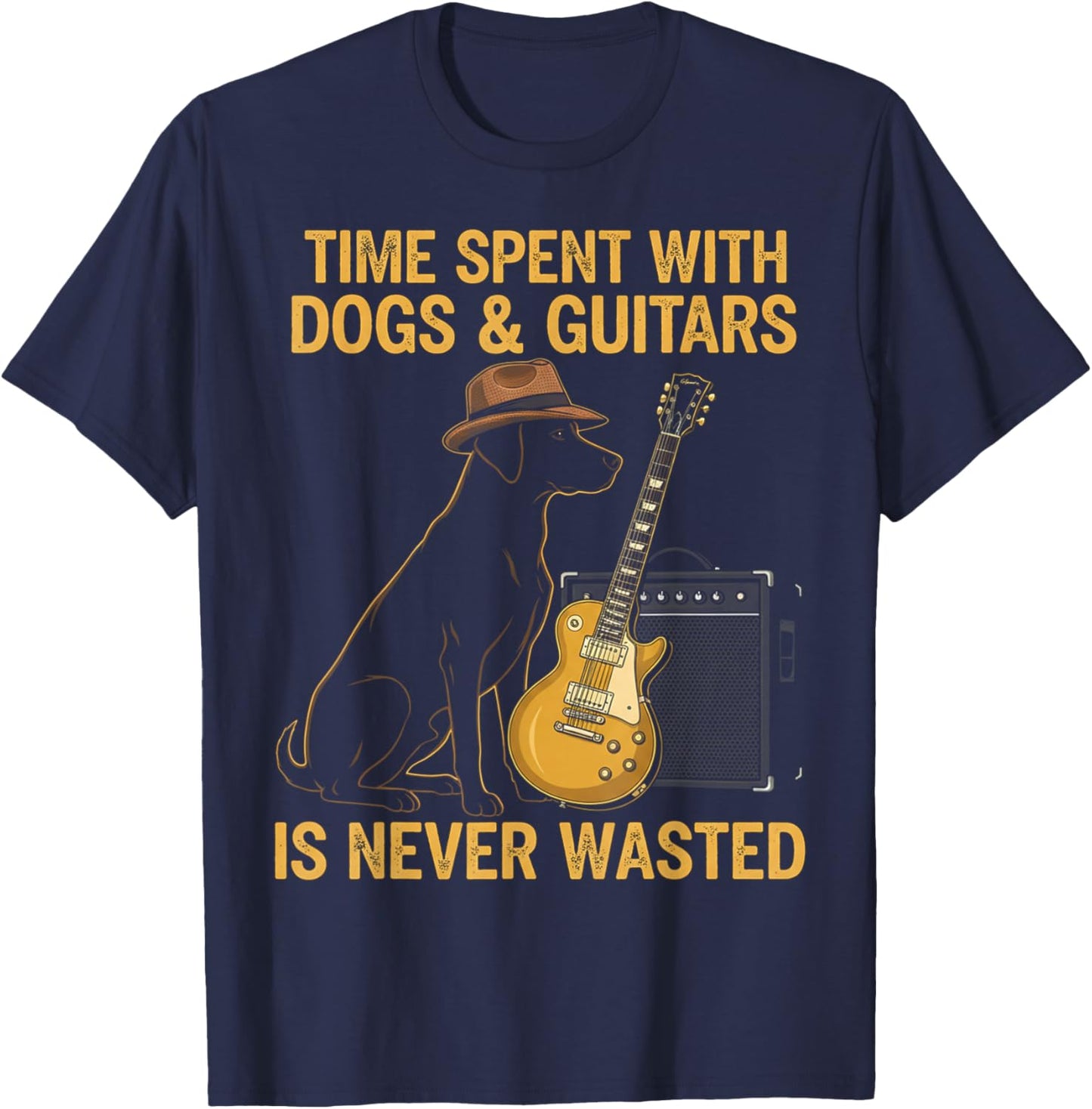 Time Spent with Dogs and Guitars is Never Wasted T-Shirt - T-Shirt | Navy