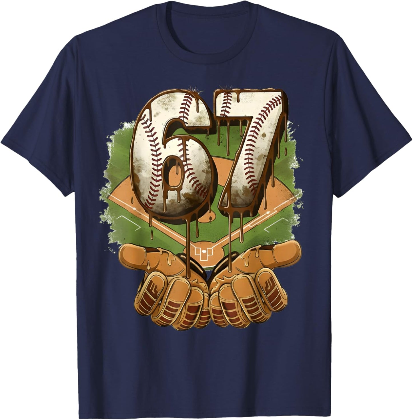 Baseball Ice Cream Drip Number 67 Playground Player 67th T-Shirt - T-Shirt | Navy