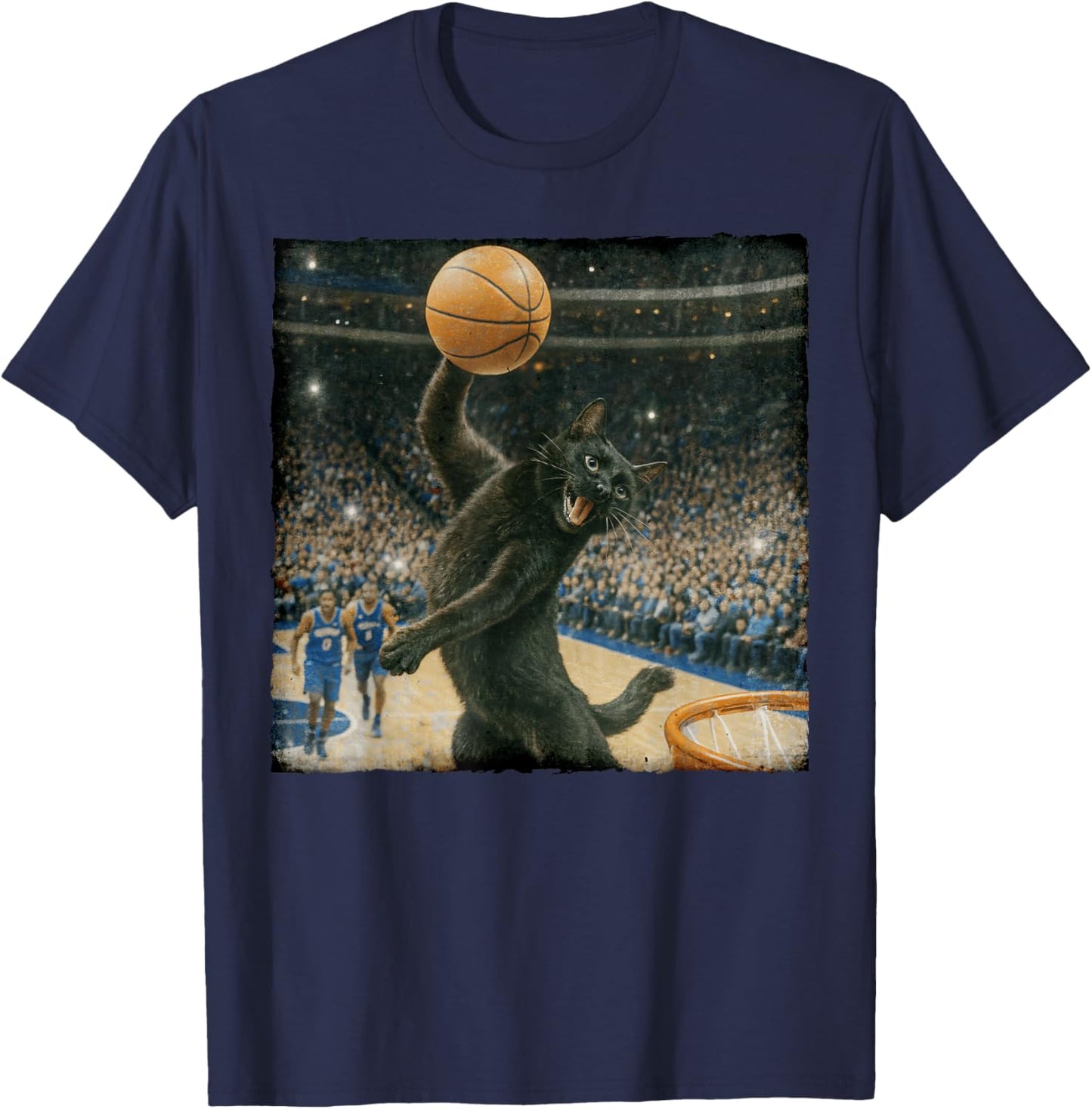 Basketball Player Game Day Meme Black Cat Playing Basketball T-Shirt - T-Shirt | Navy