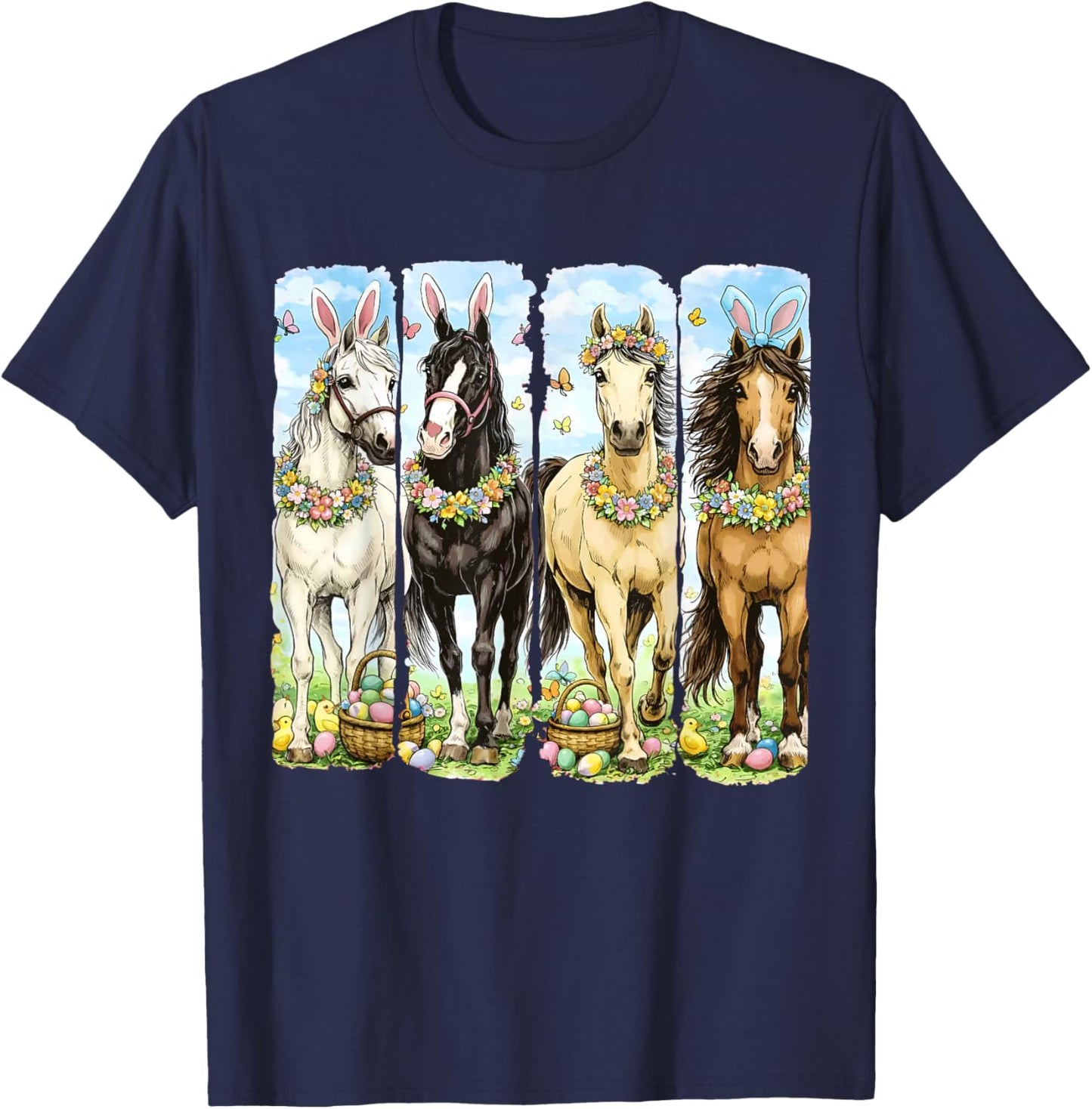 Easter Day Bunny Rabbit Horse Lover Easter Eggs Horse Riding T-Shirt - T-Shirt | Navy