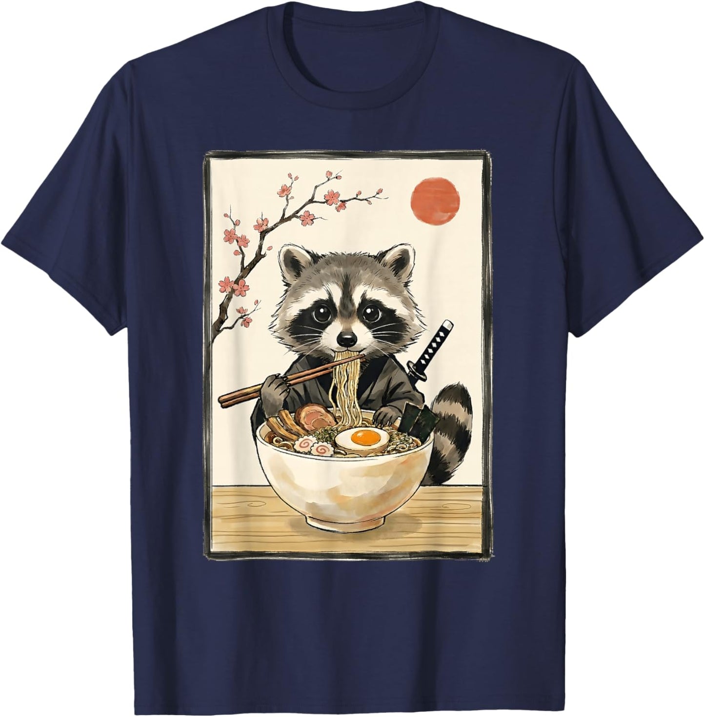 Japanese Art Kawaii Ramen Anime Novelty Funny Raccoon T-Shirt - T-Shirt | Navy