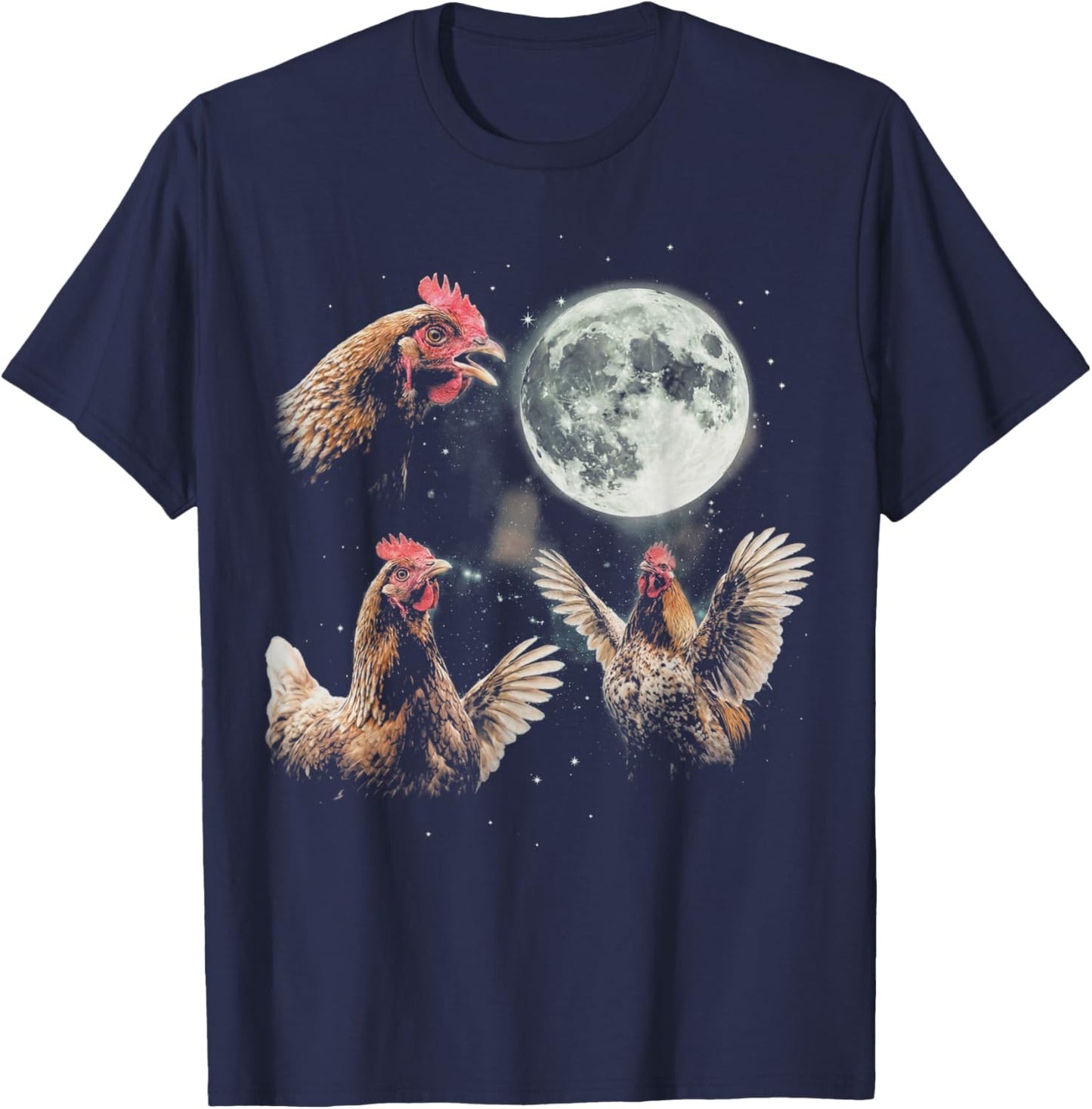 Funny Chicken Howling at Moon Vintage 90s Graphic T-Shirt - T-Shirt | Navy