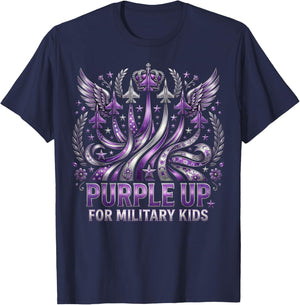 Military Child Month USA Flag Purple Up for Military Kids T-Shirt - T-Shirt | Navy