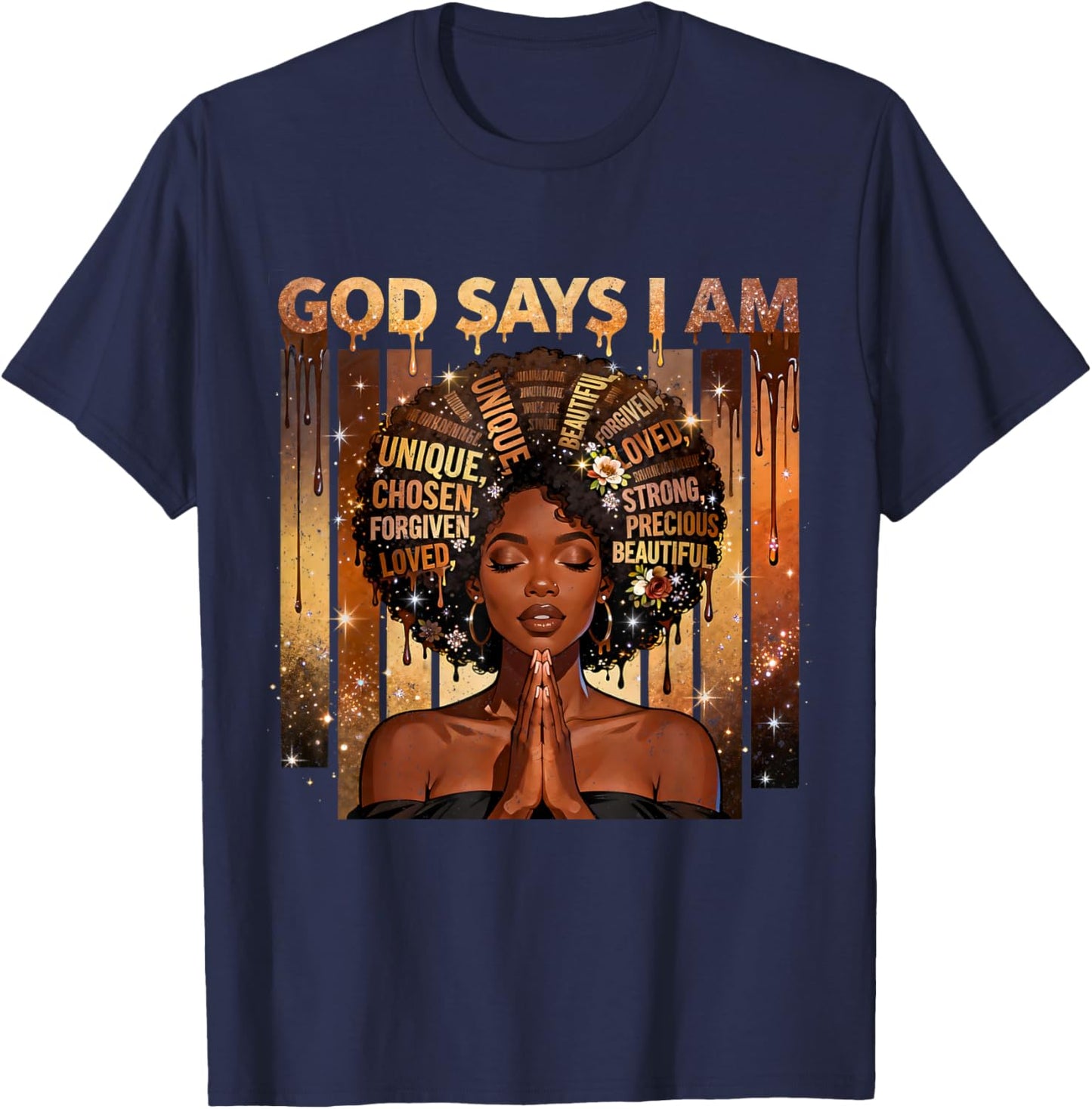 God Says I Am Chosen Loved Black Woman Faith Design T-Shirt - T-Shirt | Navy