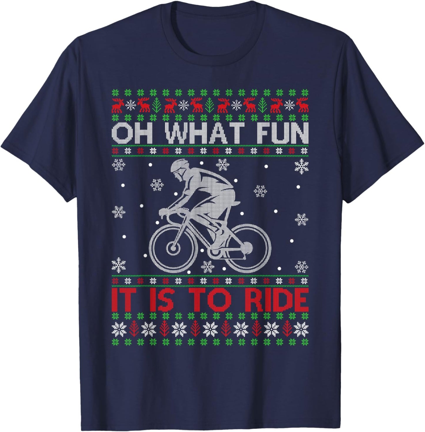 Oh What Fun Cycling Bicycle Ugly Christmas Sweater MTB Bike T-Shirt - T-Shirt | Navy