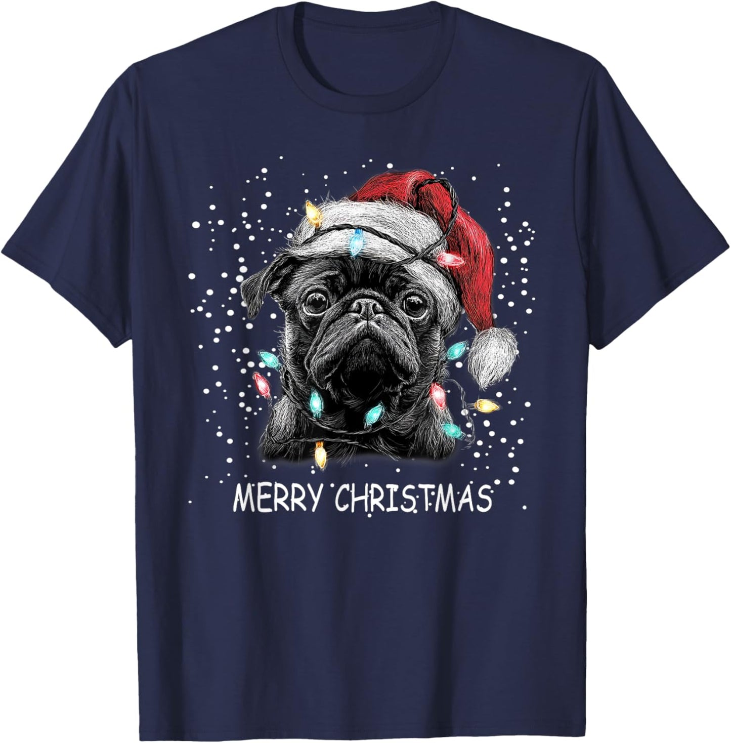 Pug Dog Christmas Lights Pajama Xmas Pet Lover T-Shirt - T-Shirt | Navy
