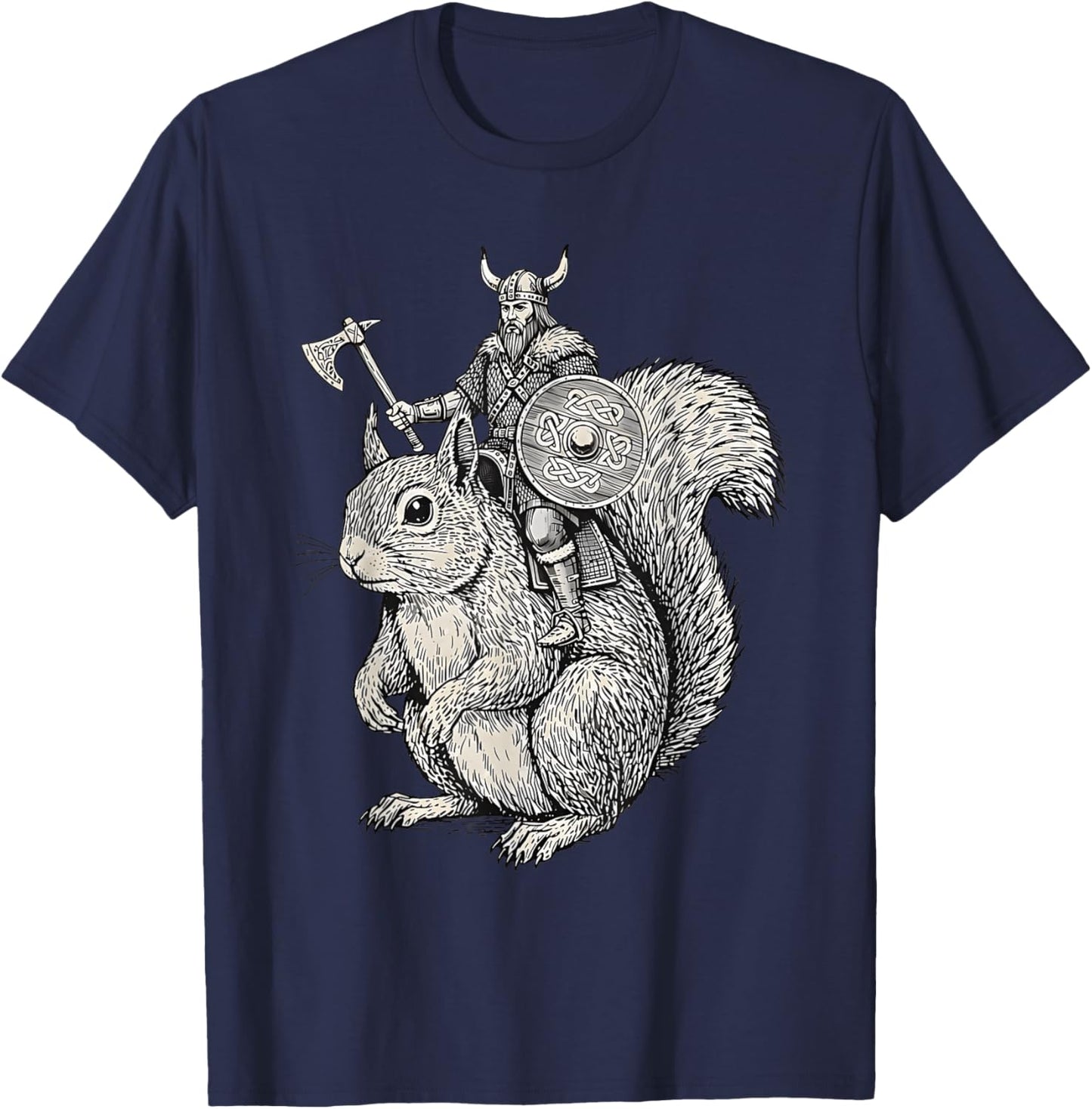 Viking Riding Squirrel Funny Warrior Art T-Shirt - T-Shirt | Navy