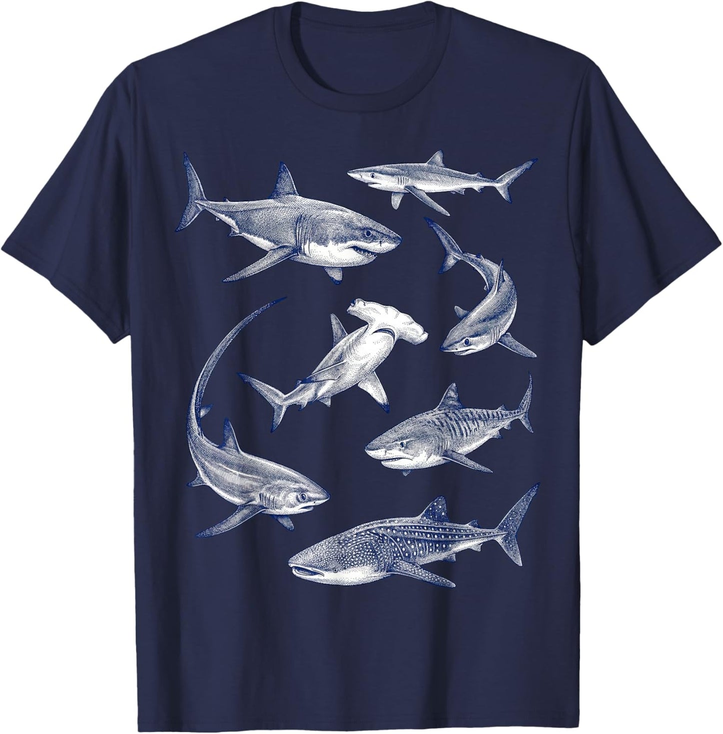 Vintage Sharks Marine Animals Wildlife Shark Lovers Retro T-Shirt - T-Shirt | Navy