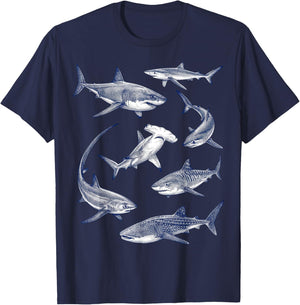 Vintage Sharks Marine Animals Wildlife Shark Lovers Retro T-Shirt - T-Shirt | Navy