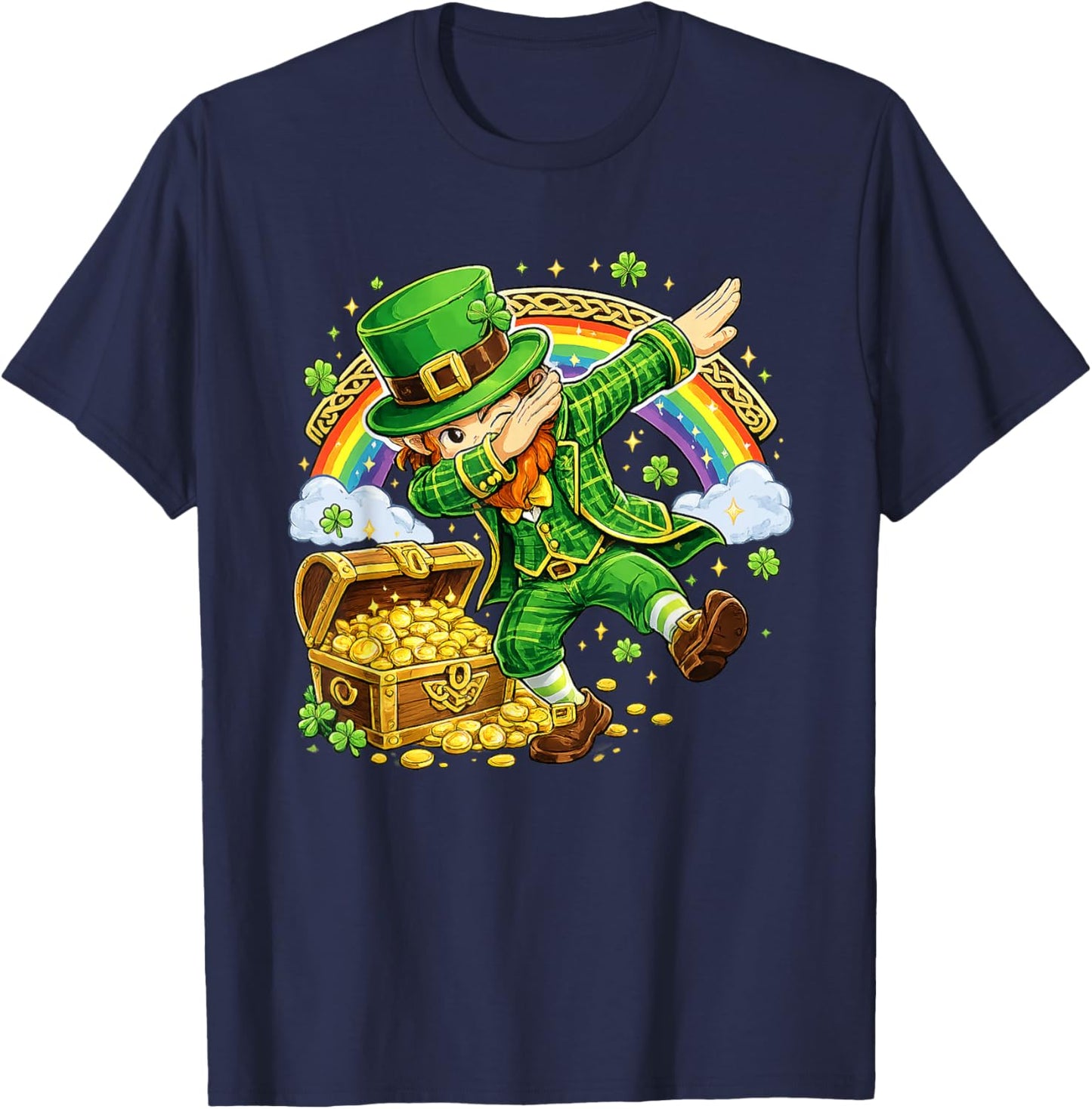 Funny Leprechaun Dabbing Lucky St Patricks Kids Boys T-Shirt - T-Shirt | Navy