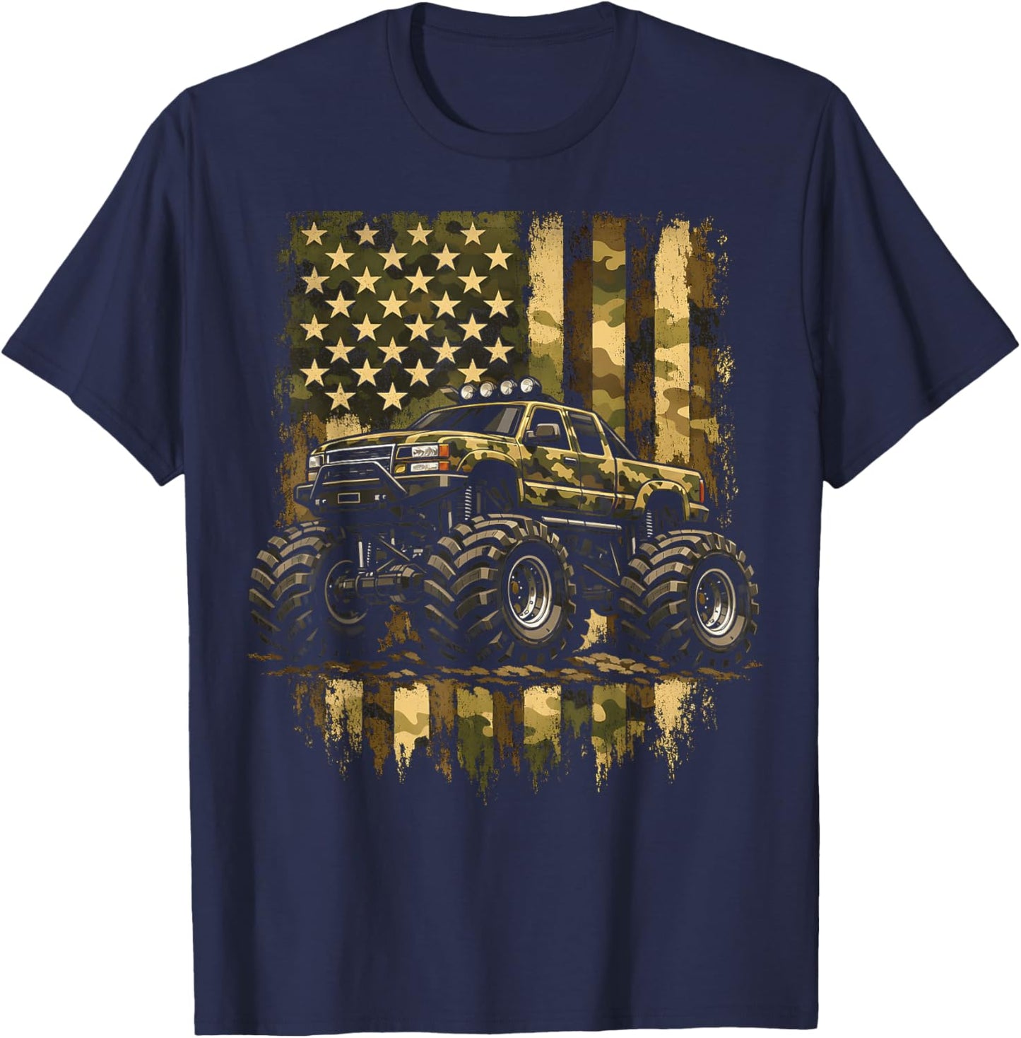 Retro Monster Trucks Vintage Monster Truck USA American Flag T-Shirt - T-Shirt | Navy
