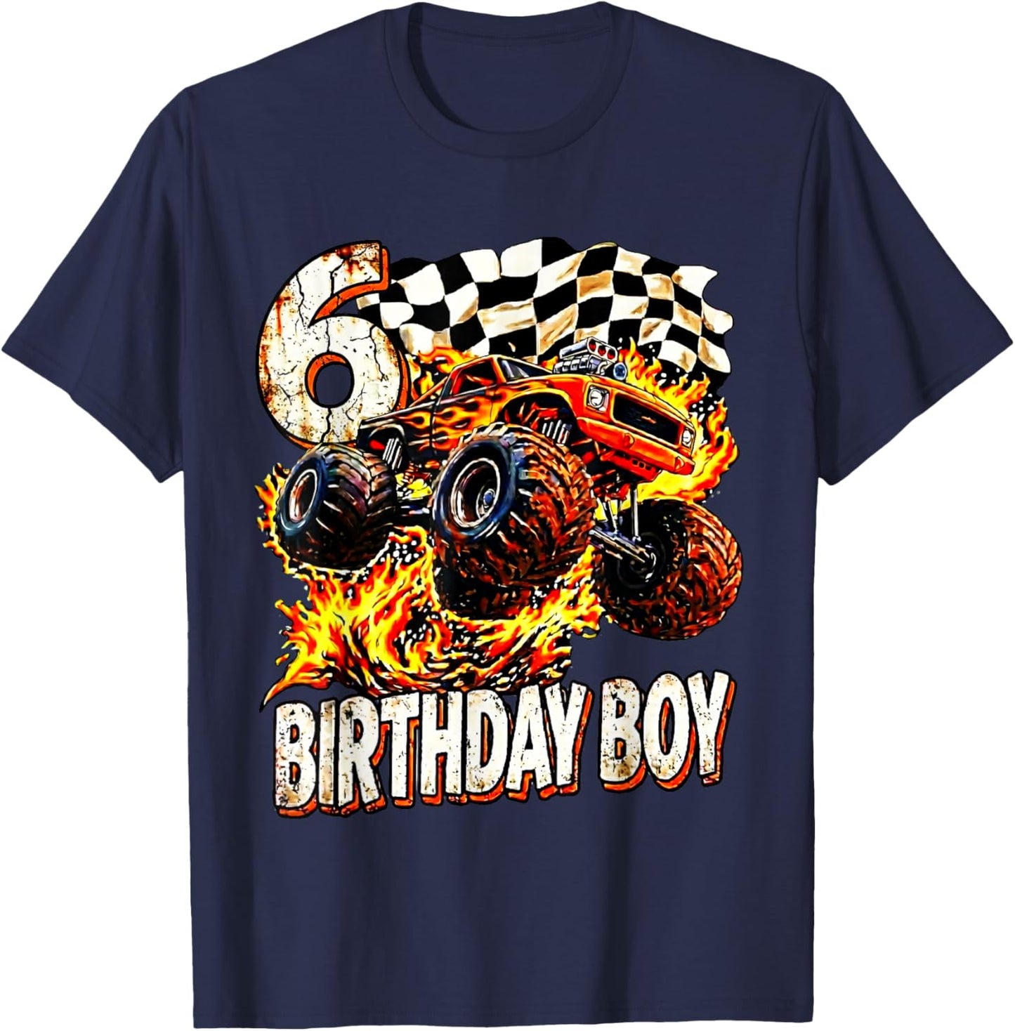 Birthday Monster Truck 6 Year Old Boys 6th Party Born 2020 T-Shirt - T-Shirt | Navy