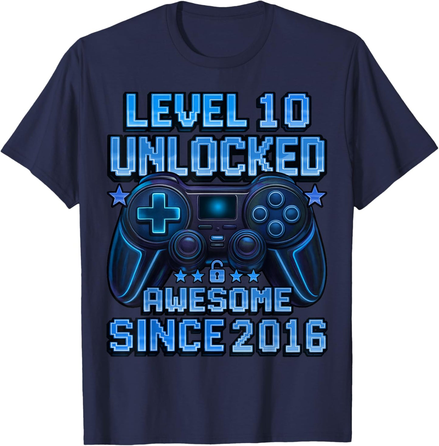 Level 10 Unlocked 10 Year Old Gifts Boys 10th Birthday Boy T-Shirt - T-Shirt | Navy