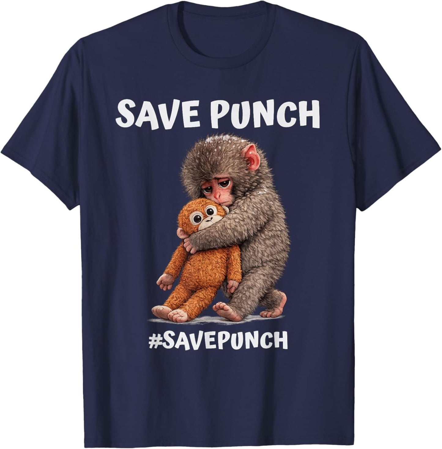 Save Punch Trendy Japanese Macaque Monkey T-Shirt - T-Shirt | Navy