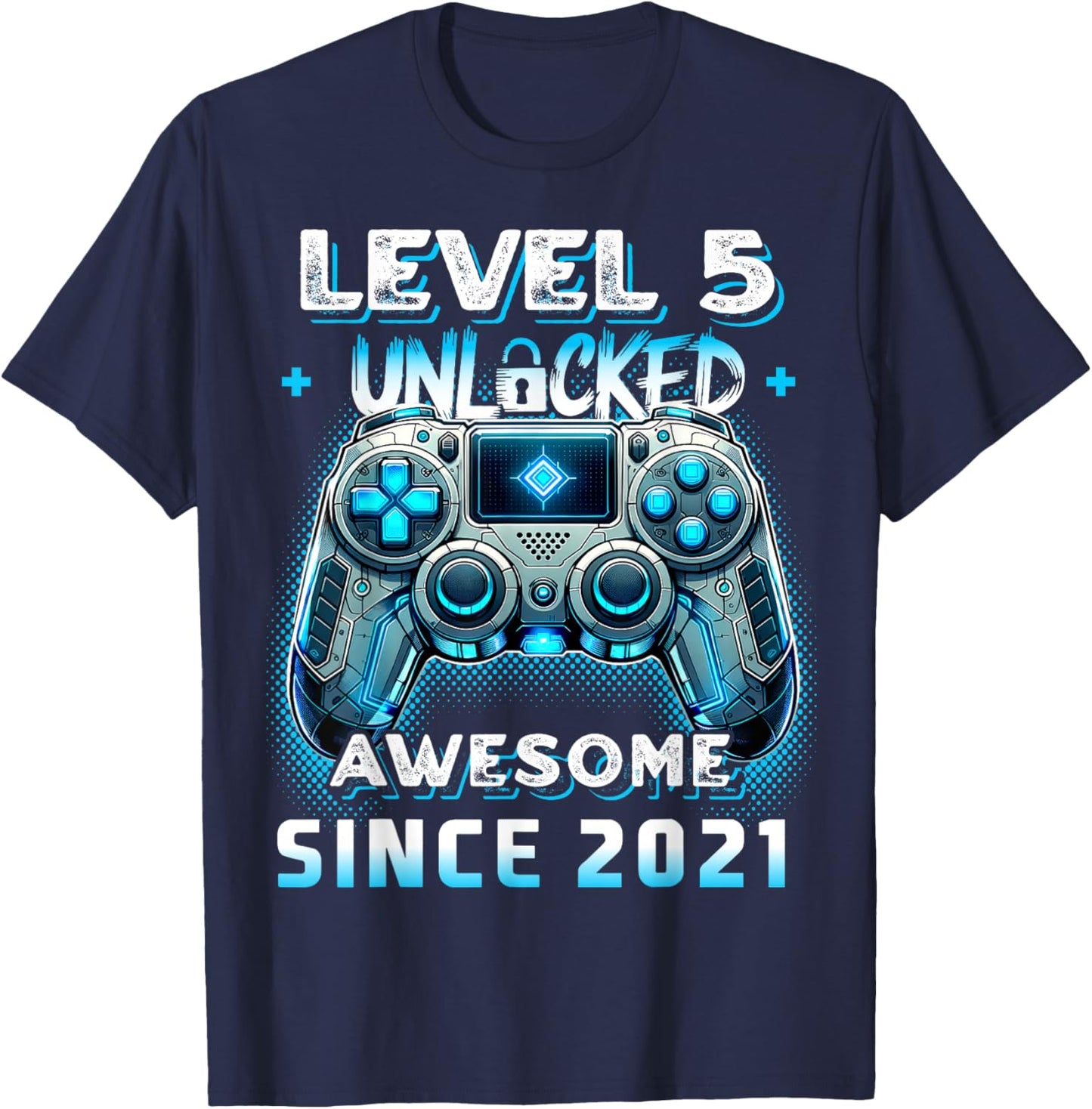 Level 5 Unlocked Birthday Boy Gamer 5 Year Video Game 2021 T-Shirt - T-Shirt | Navy