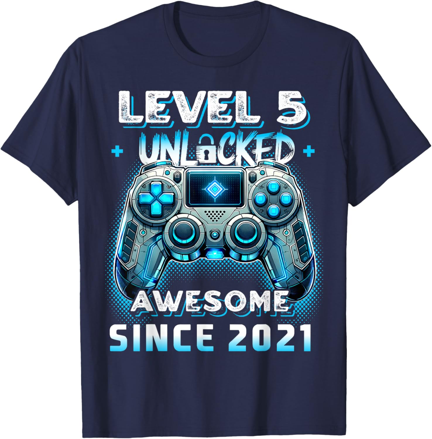 Level 5 Unlocked Birthday Boy Gamer 5 Year Video Game 2021 T-Shirt - T-Shirt | Navy