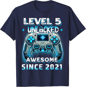Level 5 Unlocked Birthday Boy Gamer 5 Year Video Game 2021 T-Shirt - T-Shirt | Navy
