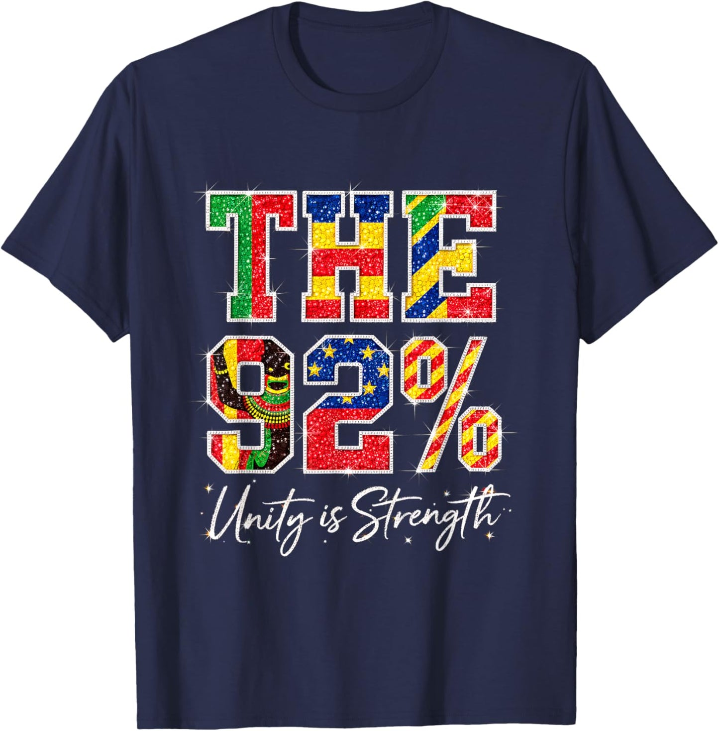 92 Percent Melanin Queen Afro 92% Black Women Pride T-Shirt - T-Shirt | Navy