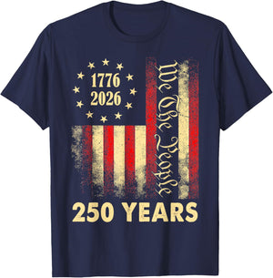 250 Years 1776 2026 250th Birthday 4th of July American Flag T-Shirt - T-Shirt | Navy