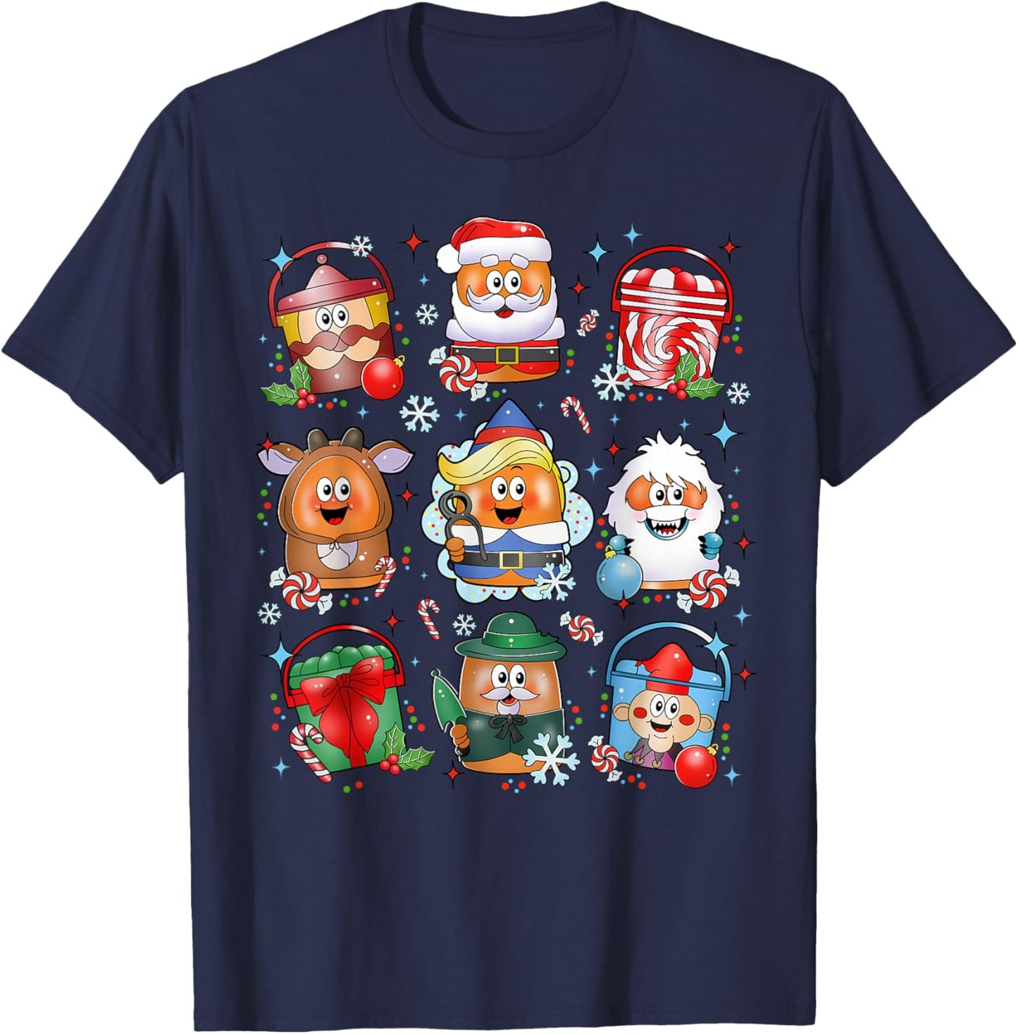 Funny Chicken Nuggets Santa Claus Reindeer Merry Christmas T-Shirt - T-Shirt | Navy